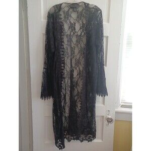 Black lace duster long cardigan 1X plus sz goth witchy whimsygoth goblincore